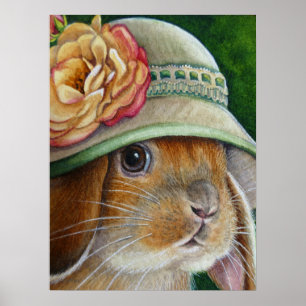 Brawn Bunny Rabbit in Spring Bonnet Art 18x24 Poster