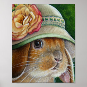 Brawn Bunny Rabbit in Spring Bonnet Art 8x10 Poster