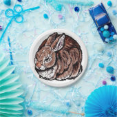 Brawn Bunny Rabbit Nature Pen Tinte Zeichnend Tier Pappteller (Party)
