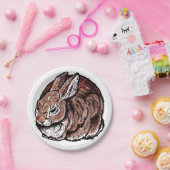 Brawn Bunny Rabbit Nature Pen Tinte Zeichnend Tier Pappteller (Party)