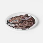 Brawn Bunny Rabbit Nature Pen Tinte Zeichnend Tier Pappteller (Schrägansicht)