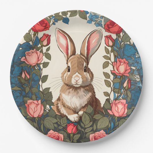 Brawn Bunny Rosen Garden Pappteller (Vorderseite)