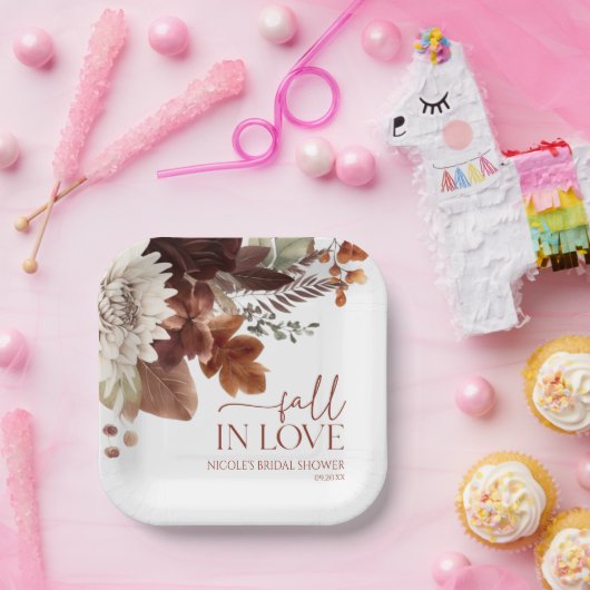 Brawn Burgundy Fall Liebe Blumenkohl Brautparty Pappteller (Party)