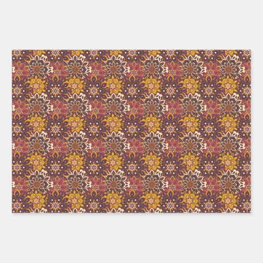 Brawn Burgundy und Yellow Circle Mandala Geschenkpapier Set (Vorderseite)