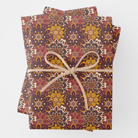 Brawn Burgundy und Yellow Circle Mandala Geschenkpapier Set (Beispiel)