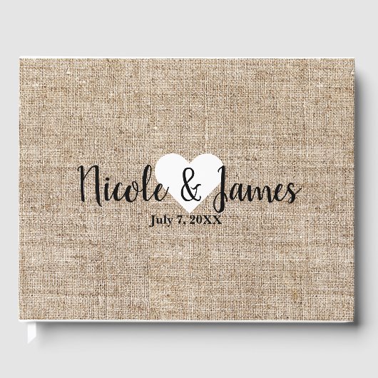Brawn Burlap Minimal Rustic Country Wedding Gästebuch (Vorderseite)
