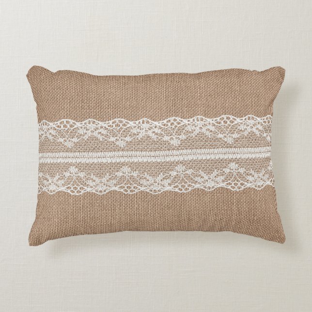 Brawn Burlap Off-White Lace Textur Dekokissen (Vorderseite)