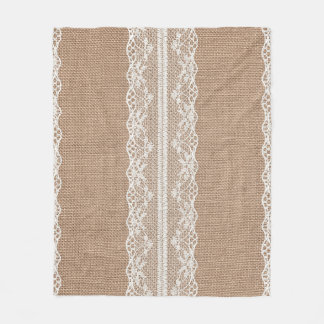 Brawn Burlap Off-White Lace Textur Fleecedecke
