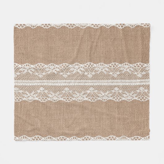Brawn Burlap Off-White Lace Textur Fleecedecke (Vorderseite (Horizontal))
