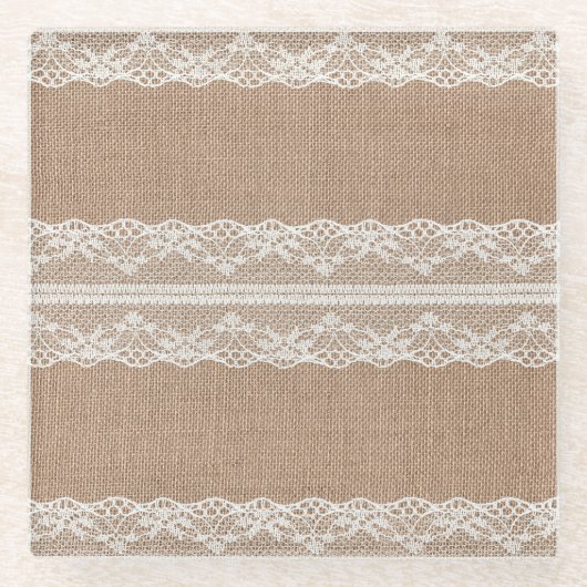 Brawn Burlap Off-White Lace Textur Glasuntersetzer (Vorderseite)