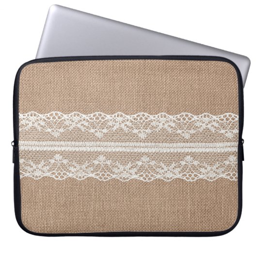 Brawn Burlap Off-White Lace Textur Laptopschutzhülle (Vorderseite)