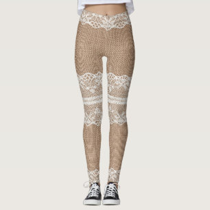Brawn Burlap Off-White Lace Textur Leggings