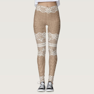 Brawn Burlap Off-White Lace Textur Leggings