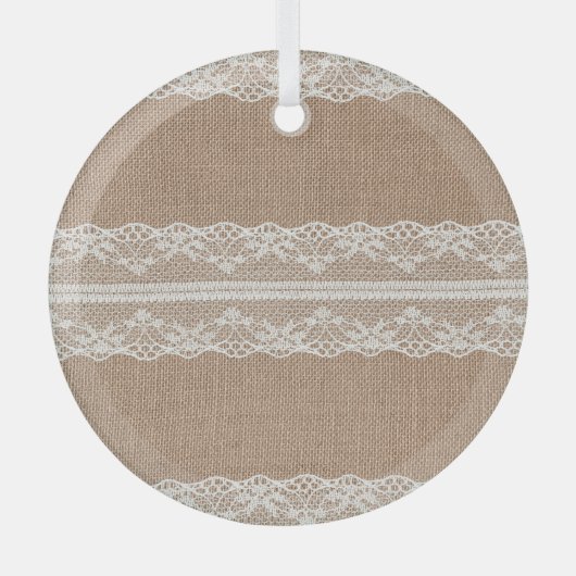 Brawn Burlap Off-White Lace Textur Ornament Aus Glas (Vorderseite)
