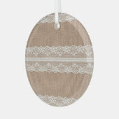 Brawn Burlap Off-White Lace Textur Ornament Aus Glas (Vorderseite links)