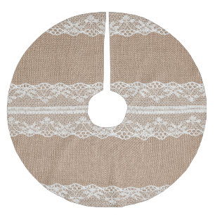 Brawn Burlap Off-White Lace Textur Polyester Weihnachtsbaumdecke
