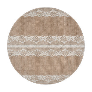 Brawn Burlap Off-White Lace Textur Schneidebrett