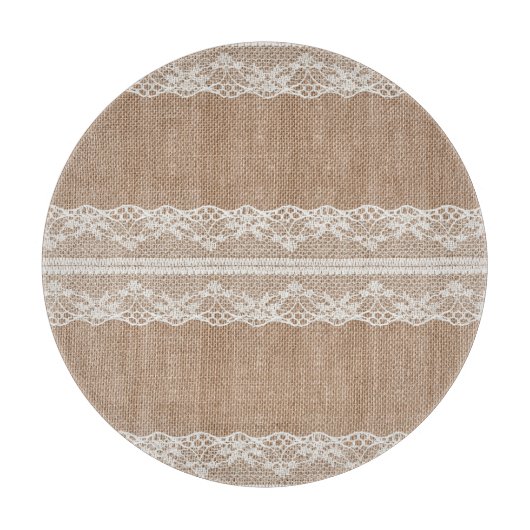 Brawn Burlap Off-White Lace Textur Schneidebrett (Vorderseite)
