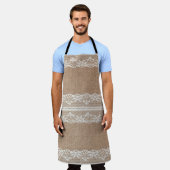 Brawn Burlap Off-White Lace Textur Schürze (Getragen)