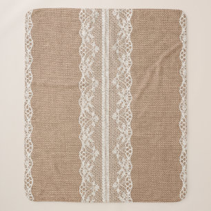 Brawn Burlap Off-White Lace Textur Sherpadecke