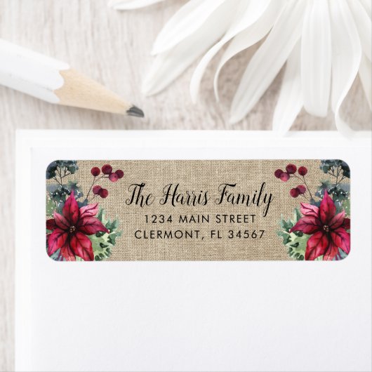 Brawn Burlap Red Poinsettia Holly Berries Label (Insitu)
