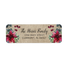 Brawn Burlap Red Poinsettia Holly Berries Label
