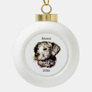 Brawn Canine Head Sketch Name und Jahr Keramik Kugel-Ornament