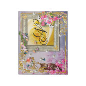 Brawn Cat Blue Butterfly Pink Blume Gold Dekoratio Notizblock (Rotiert)