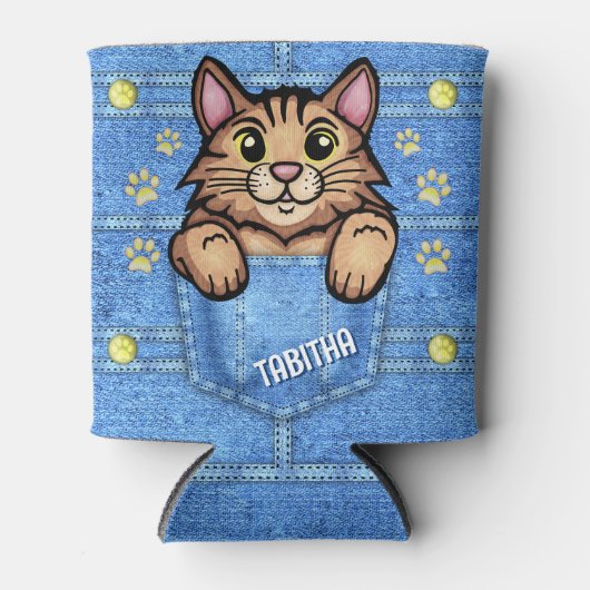 Brawn Cat in Imitate Denim Pocket mit Individuelle Dosenkühler (Vorderseite)