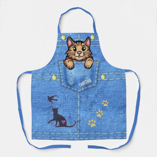 Brawn Cat in Imitate Denim Pocket mit Individuelle Schürze (Vorderseite)