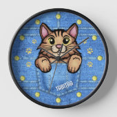 Brawn Cat in Imitate Denim Pocket mit Individuelle Uhr (Vorderseite)