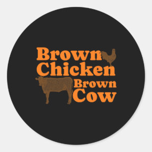 Brawn Chicken Brown Kuh Retro Musik Bow Chicka Wow Runder Aufkleber