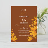 Brawn Classic Herbstmaple Blätter Hochzeit Einladung (Stehend Vorderseite)