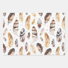 Brawn Cream Tribal Native Feathers Geburtstag Geschenkpapier Set