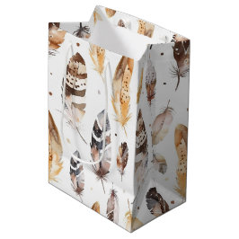 Brawn Cream Tribal Native Feathers Geburtstag Mittlere Geschenktüte
