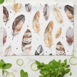 Brawn Cream Tribal Native Feathers Geschirrtuch