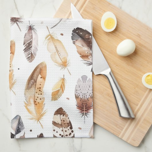 Brawn Cream Tribal Native Feathers Geschirrtuch (Viertel Falte)