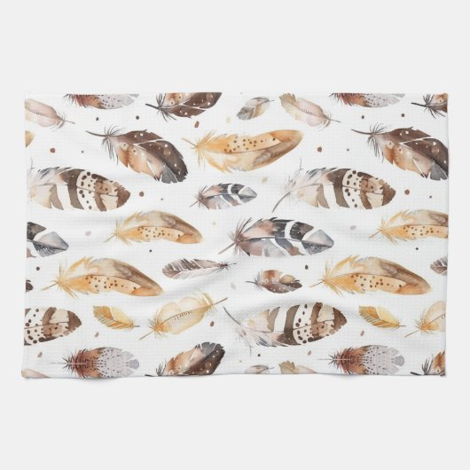 Brawn Cream Tribal Native Feathers Geschirrtuch (Horizontal)