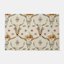 Brawn Cream Tribal Native Feathers Skulls Fußmatte