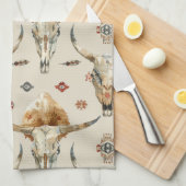 Brawn Cream Tribal Native Feathers Skulls Geschirrtuch (Viertel Falte)