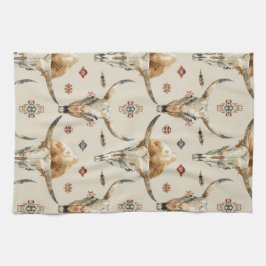 Brawn Cream Tribal Native Feathers Skulls Geschirrtuch