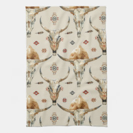 Brawn Cream Tribal Native Feathers Skulls Geschirrtuch