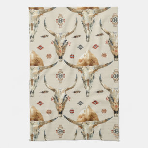 Brawn Cream Tribal Native Feathers Skulls Geschirrtuch