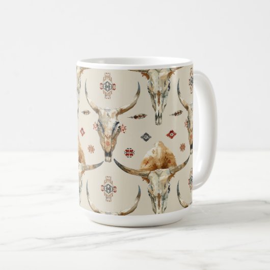 Brawn Cream Tribal Native Feathers Skulls Kaffeetasse (VorderseiteRechts)