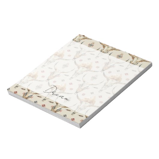 Brawn Cream Tribal Native Feathers Skulls Notizblock (Rotiert)