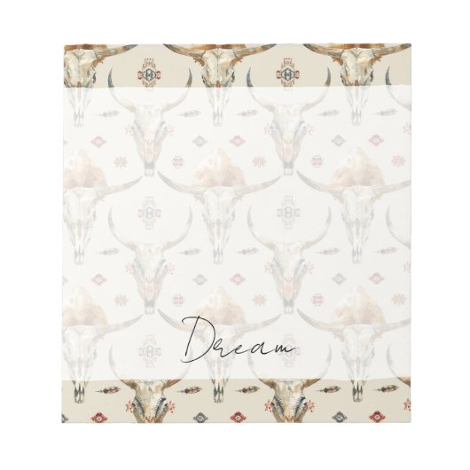 Brawn Cream Tribal Native Feathers Skulls Notizblock (Vorderseite)