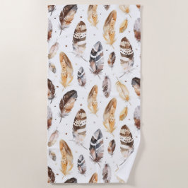 Brawn Cream Tribal Native Feathers Strandtuch