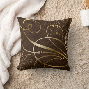 Brawn Damask Gold Wirbel Schnörkel Kissen