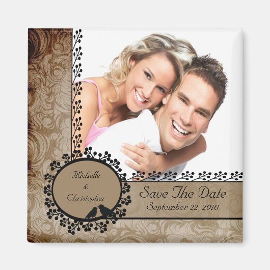 Brawn Damask Love Birds Foto Speichern das Date Ma Magnet (Vorne)