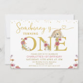 Brawn Einige sonnige Wildblumen 1. Geburtstag Einladung (Vorderseite)